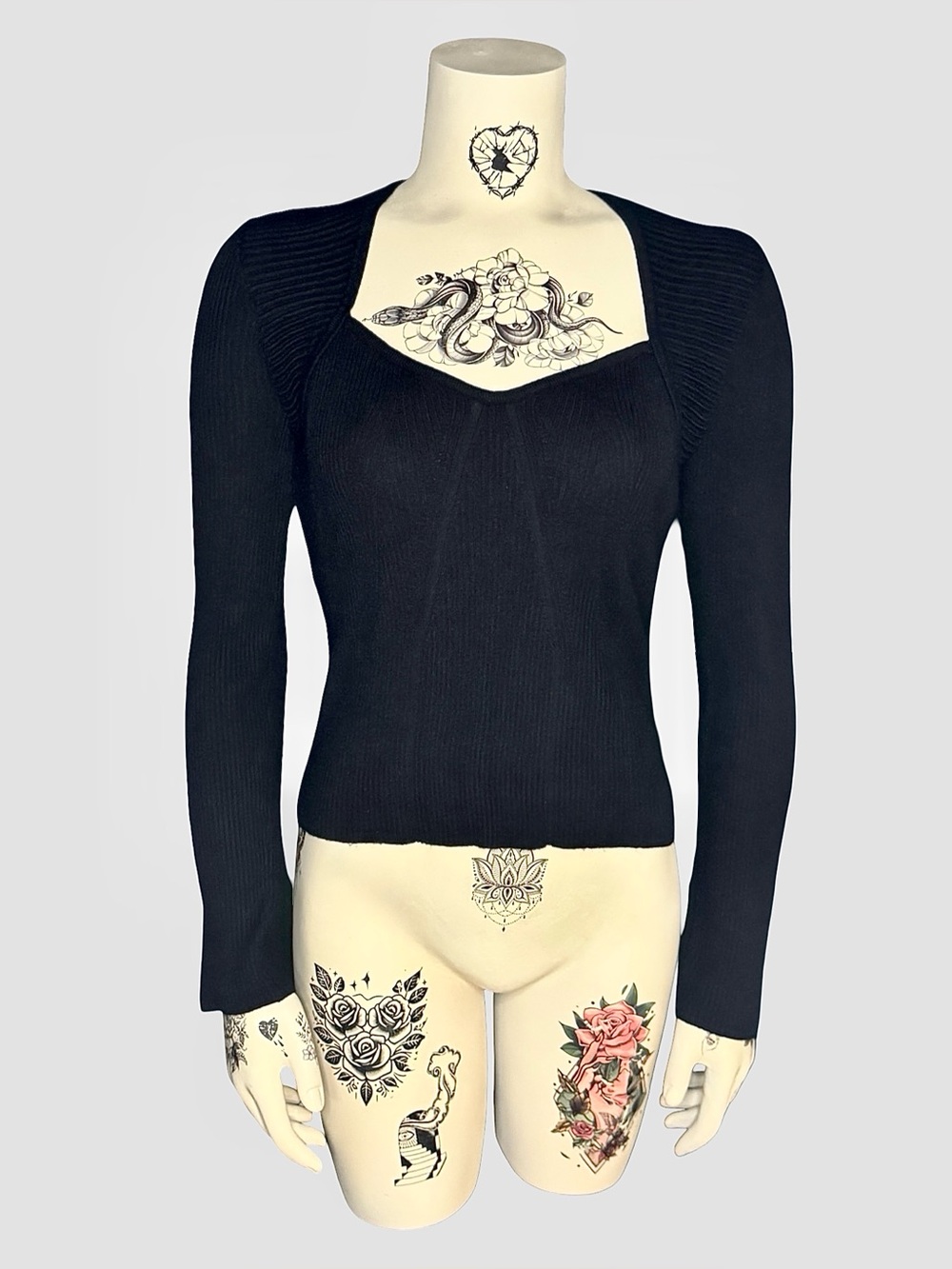 Black textured long sleeve top